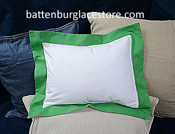 Baby Pillow Sham.White with Mint Green color border 12x16"pillow